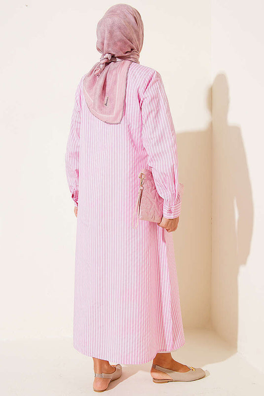Basic Çizgili Uzun Tunik Pembe
