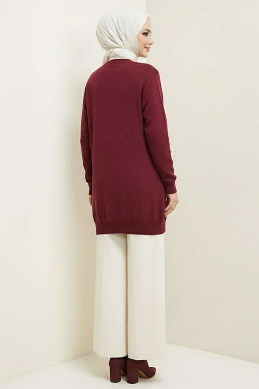 Basic Button Detailed Knit Cardigan Burgundy