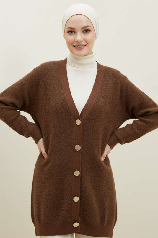Basic knoopdetail gebreide cardigan bruin