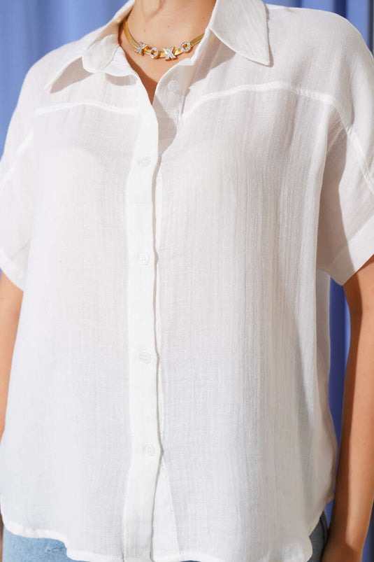 Basic Button-Down Shirt, Ecru