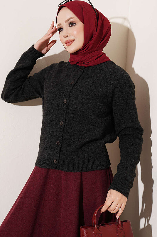 Gilet En Maille Basic À Boutons Anthracite