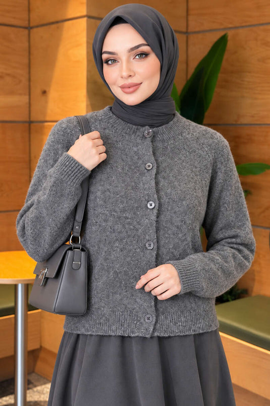 Basic Knitted Cardigan Mit Knöpfen In Rauchgrau