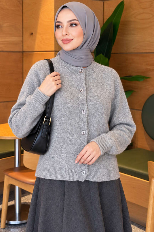 Gilet En Maille Basic À Boutons Gris