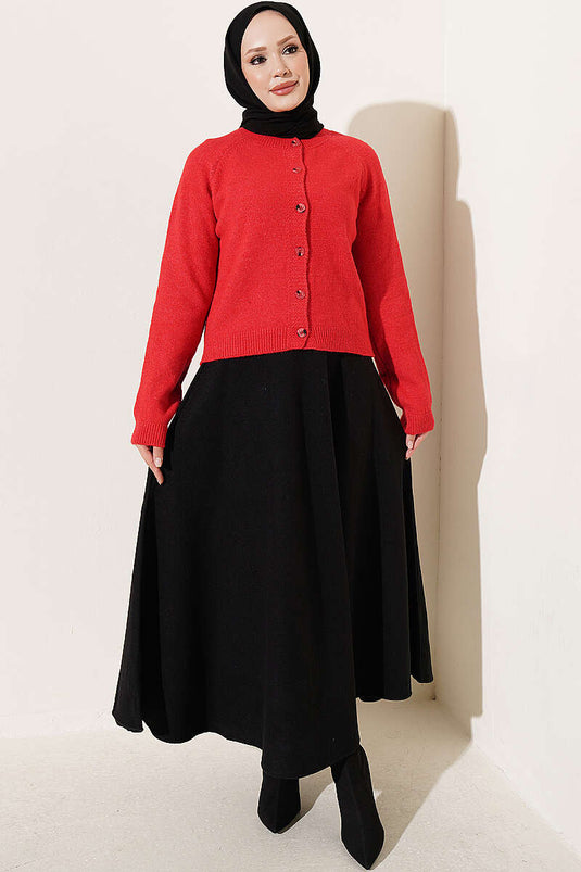 Basic Gebreide Knopenvest In Rood