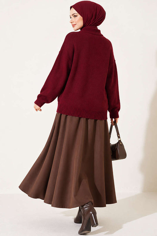 Basic Düşük Kollu Triko Tunik Bordo