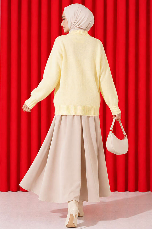 Basic Düşük Kollu Triko Tunik Sarı