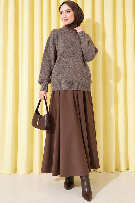 Basic Düşük Kollu Triko Tunik Vizon