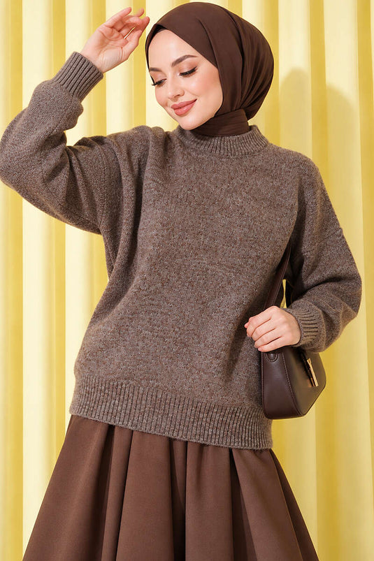 Basic Düşük Kollu Triko Tunik Vizon