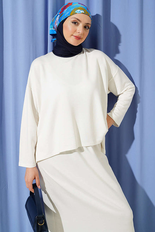 Basic Skirt Two-Piece Set Ecru