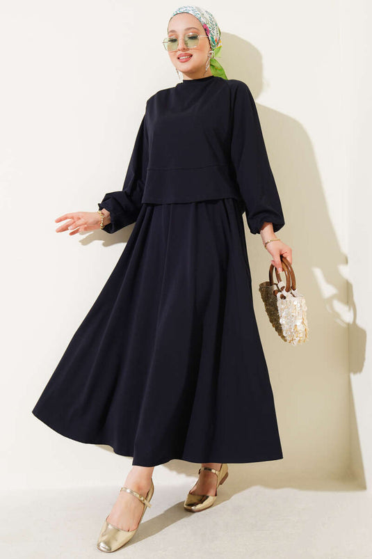 Ensemble jupe et deux pièces basique, bleu marine