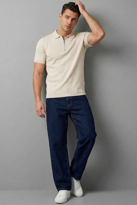 T-shirt da uomo basic con zip in mercerizzato beige