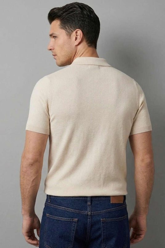 T-shirt da uomo basic con zip in mercerizzato beige