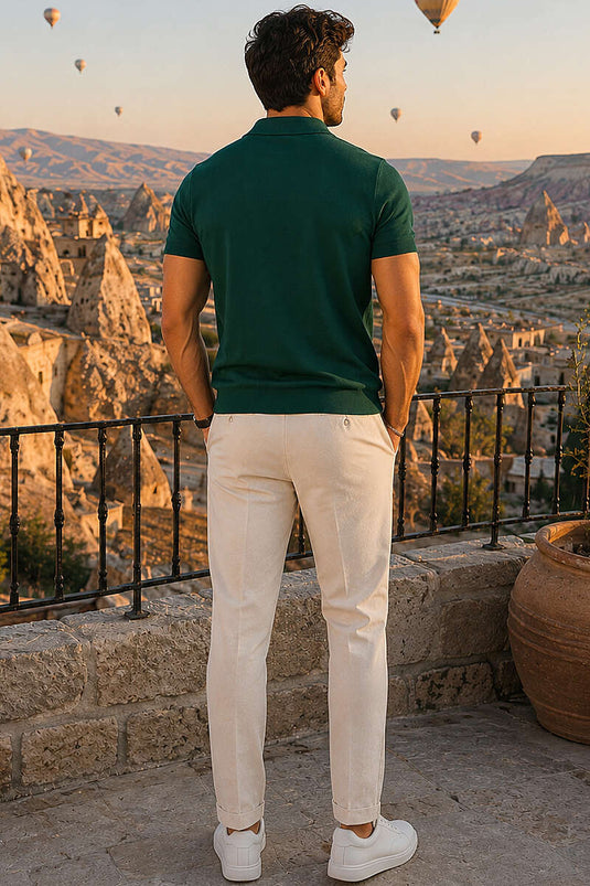 Basic Zippered Mercerized Men's T-shirt Olive Green