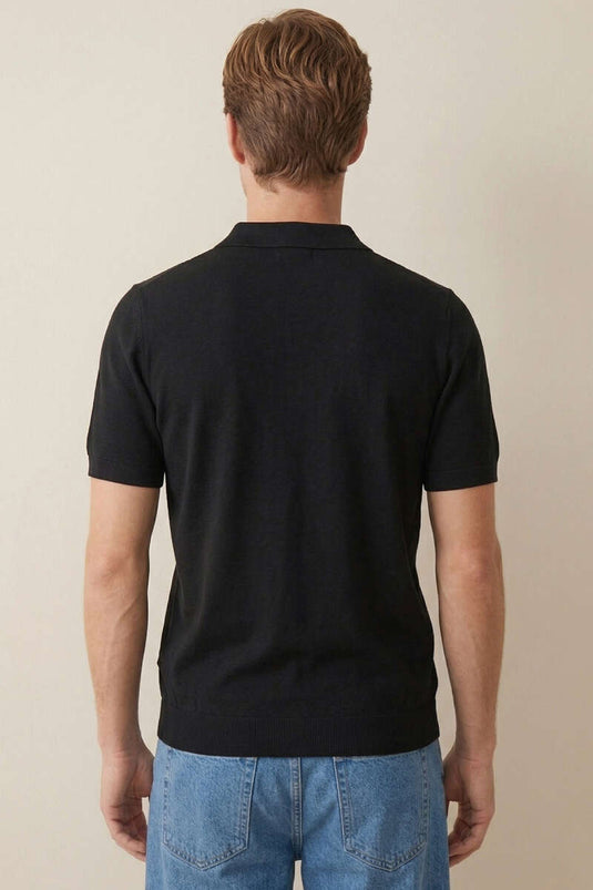 Basic Mercerized Men's T-shirt with Zipper Black