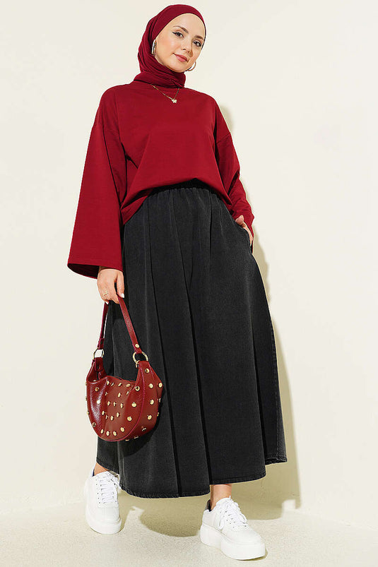 Basic Geniş Kollu Bluz Bordo