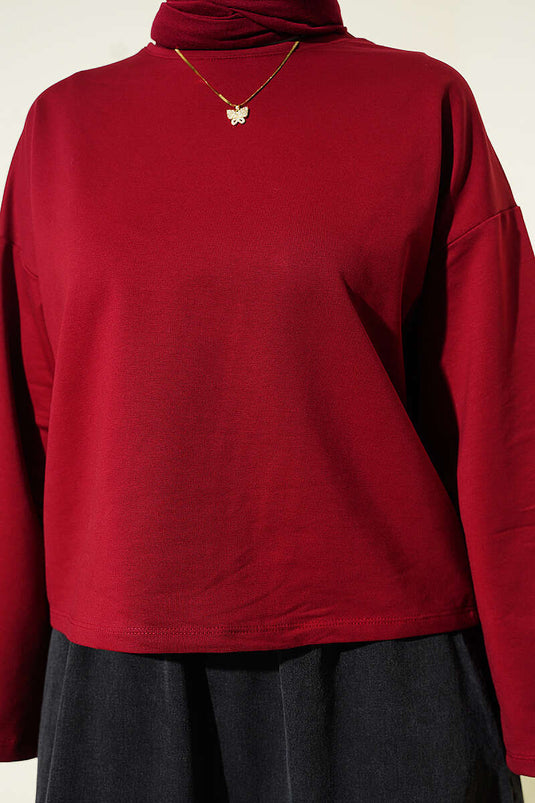 Basic Geniş Kollu Bluz Bordo