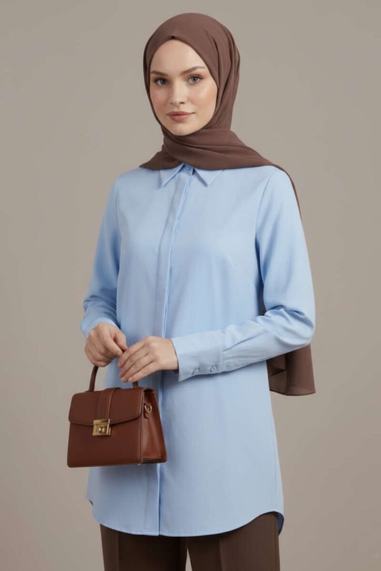 Basic Hidden Button Shirt Baby Blue