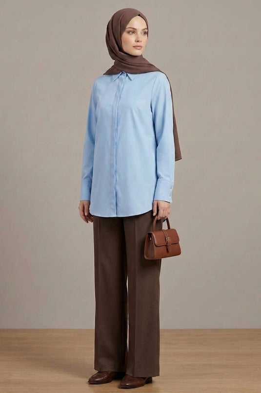 Basic Hidden Button Shirt Baby Blue