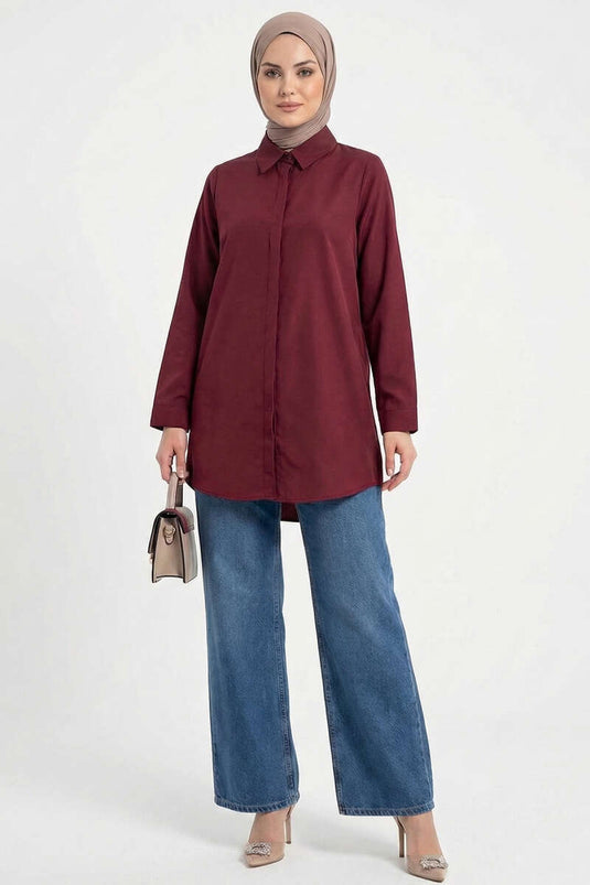 Chemise basique à boutons cachés bordeaux
