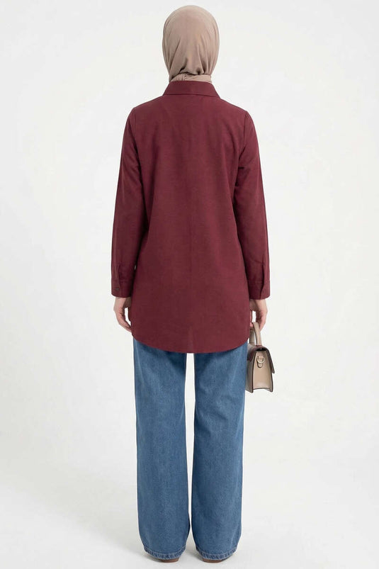 Chemise basique à boutons cachés bordeaux