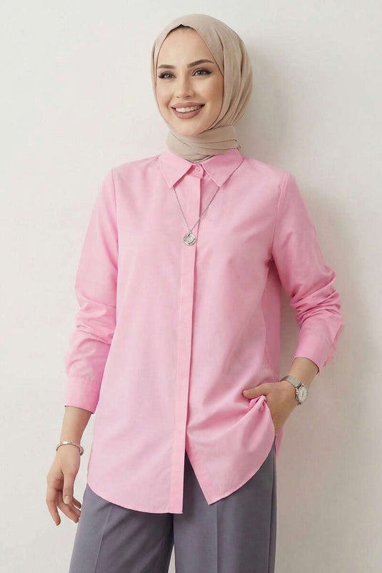 Chemise basique à boutons cachés rose