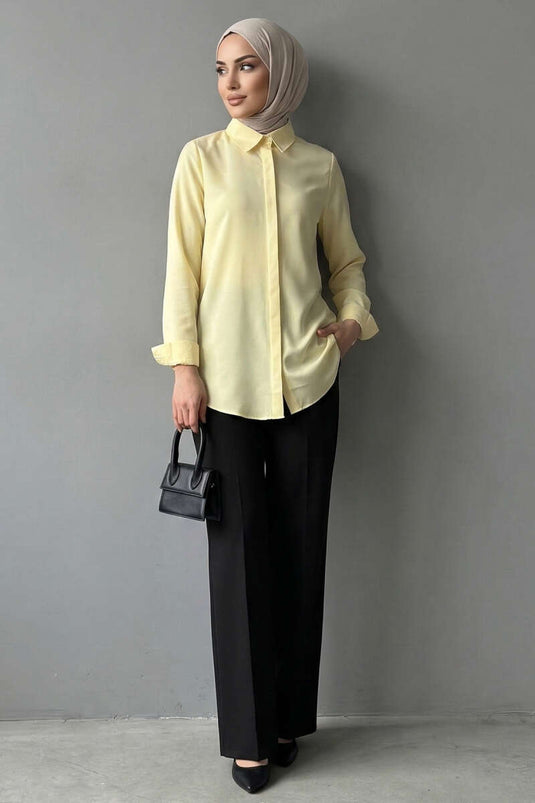 Chemise basique à boutons cachés jaune