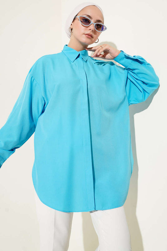 Chemise basique à boutons cachés turquoise