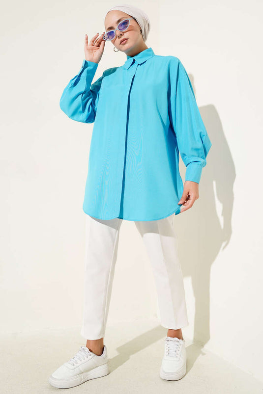 Chemise basique à boutons cachés turquoise