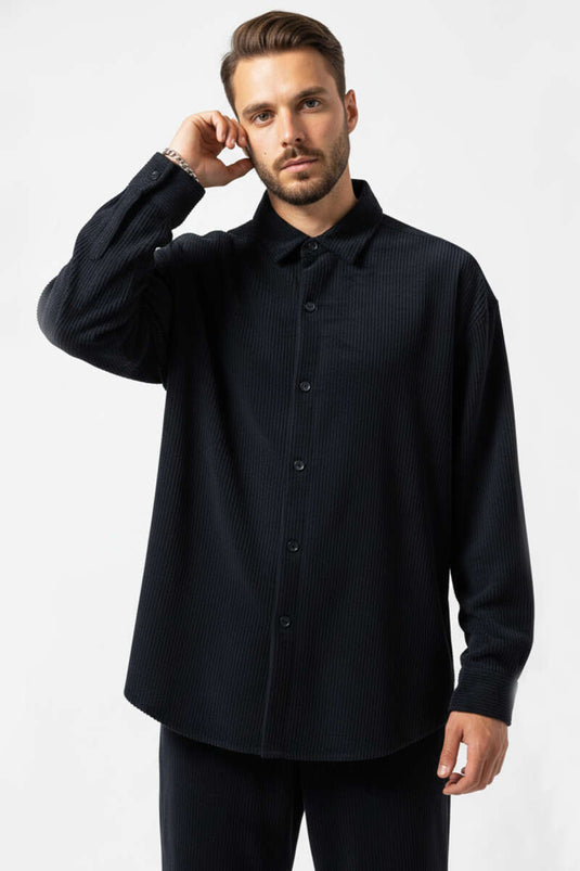 Chemise noire basique en velours pour homme