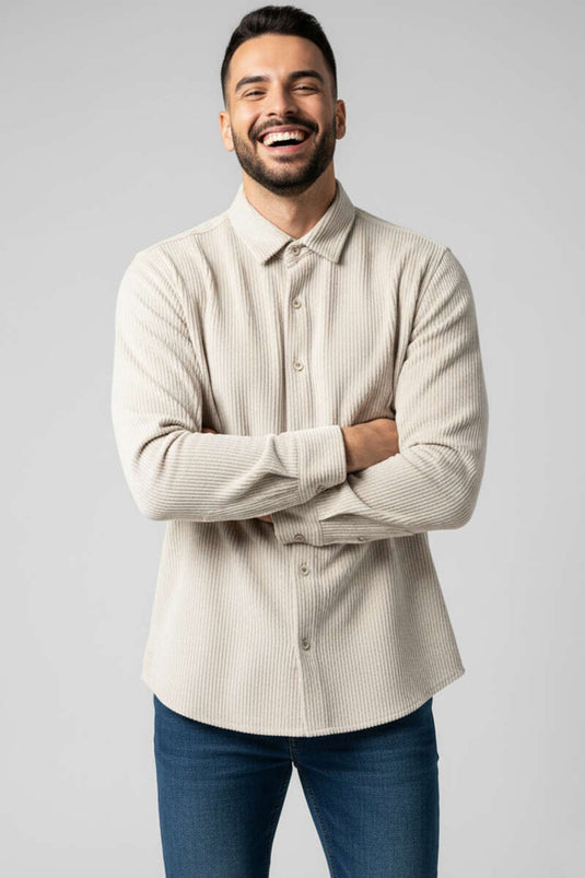 Basic Velvet Men's Shirt Beige
