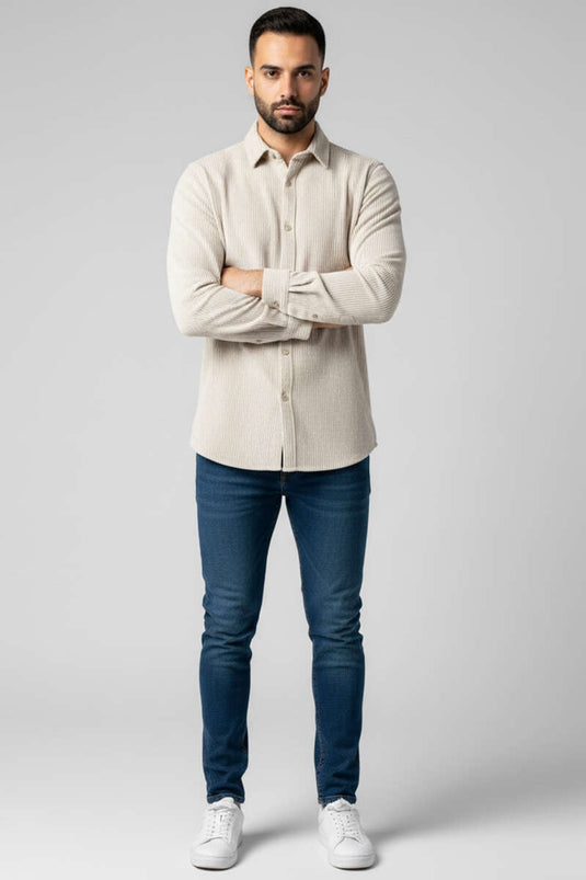 Basic Velvet Men's Shirt Beige