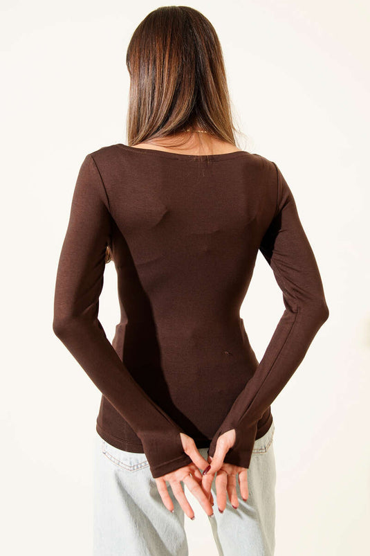 Basic Boat Neck Blouse, Brown