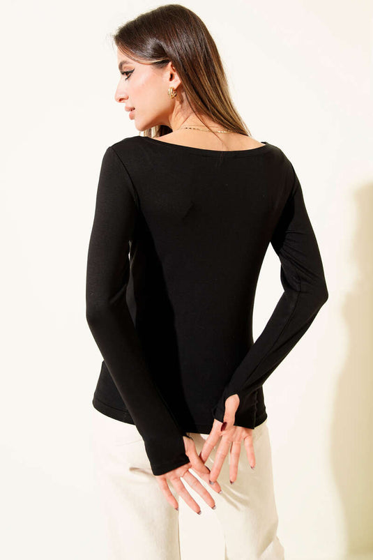 Basic Boat Neck Blouse Black
