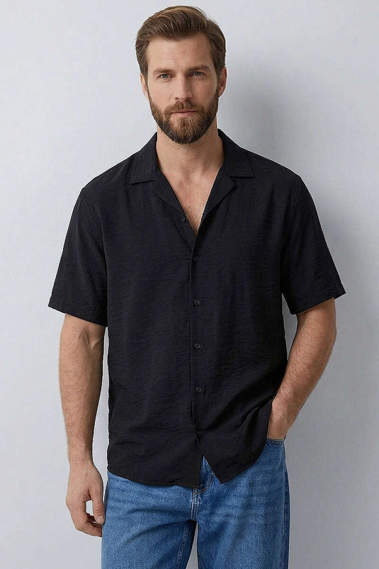 Camicia Uomo Basic Maniche Corte Tensel Nera