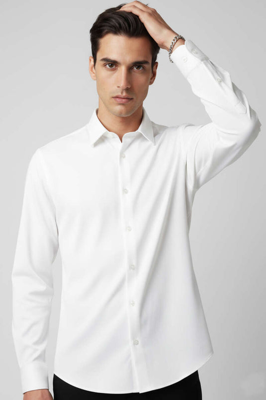 Chemise à poignets basiques pour homme, blanche