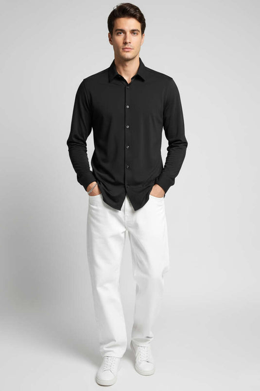 Chemise noire à poignets basiques pour homme