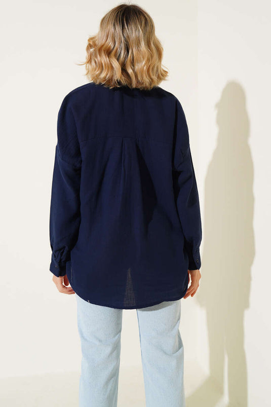 Basic Muslin Shirt Navy Blue
