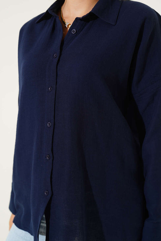 Basic Muslin Shirt Navy Blue