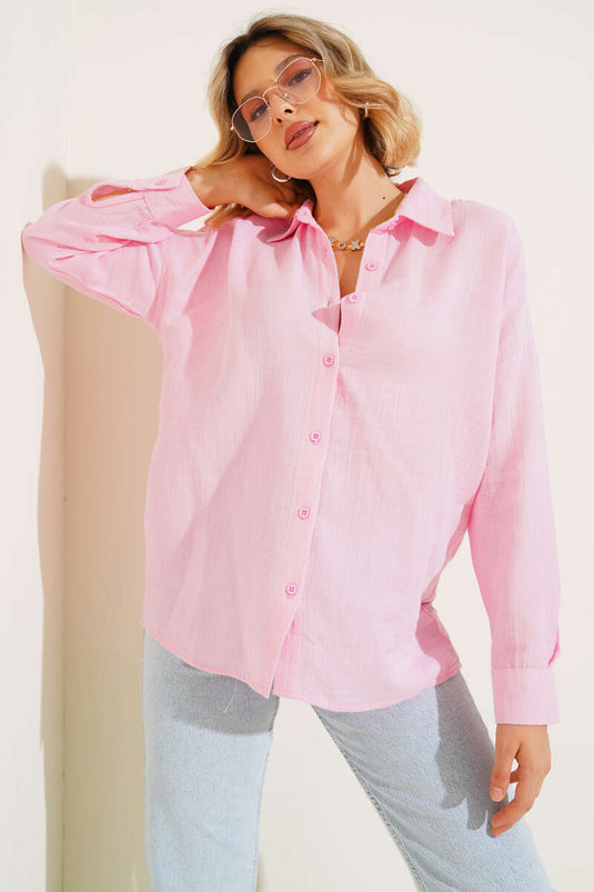 Chemise basique en mousseline rose
