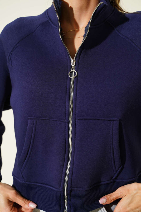 كارديجان قصير أساسي بسحاب أمامي، أزرق داكن