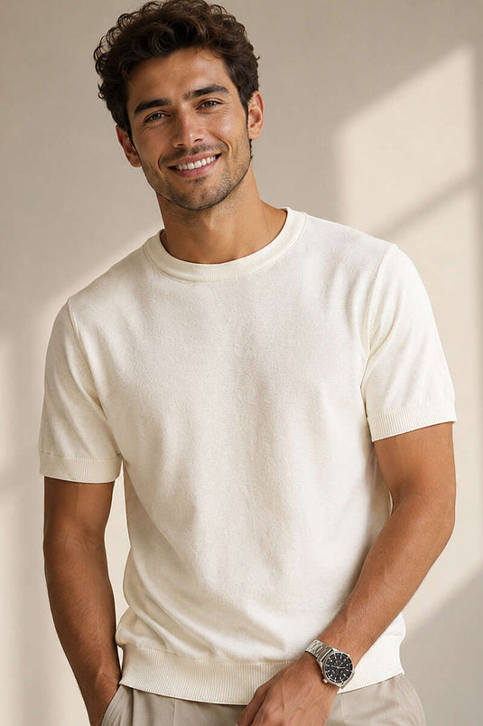 Basic Knit Men's T-shirt Ecru
