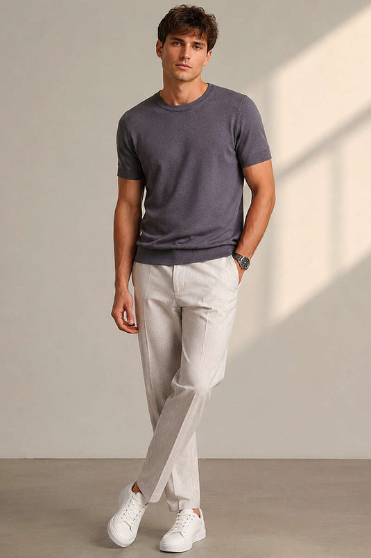 Basic Strick Herren T-Shirt in Rauchgrau
