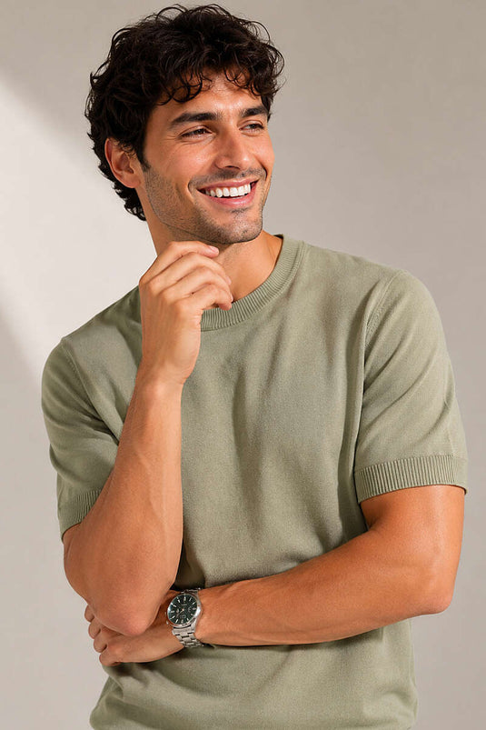 Basic Knit Men's T-shirt Khaki