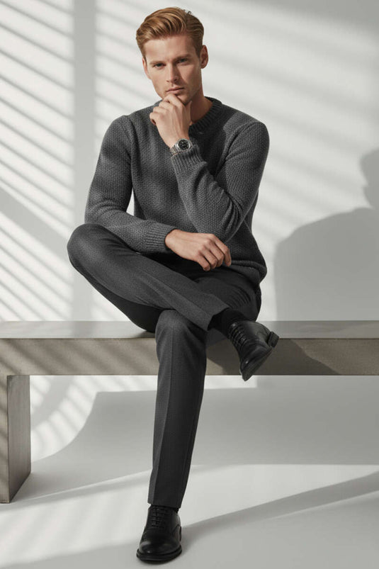 Pull basique en maille pour homme, gris