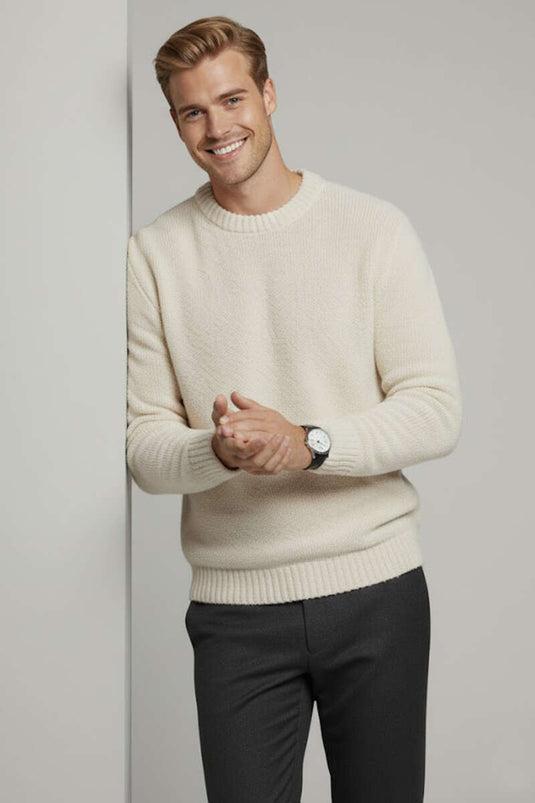 Pull basique en maille pour homme, couleur os