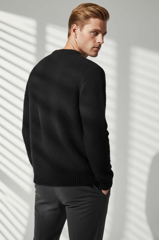 Pull basique en maille pour homme, noir