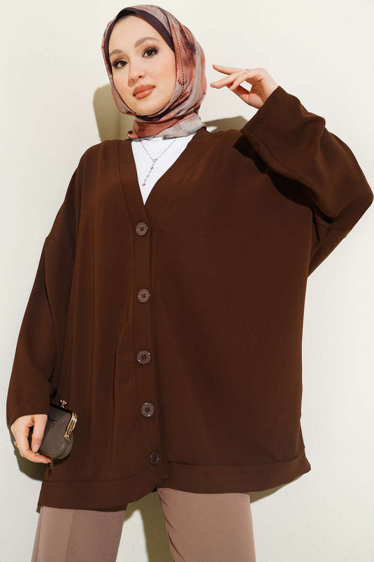 Basic Oversize Buttoned Cardigan Coffee