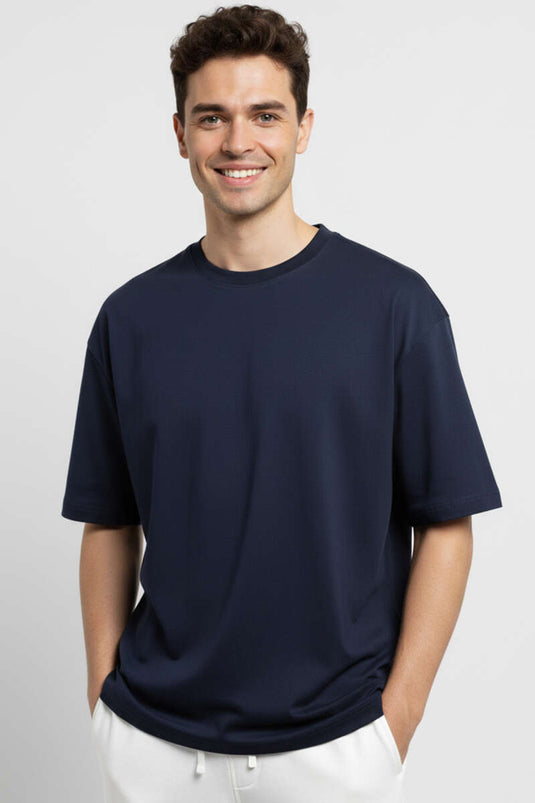 T-shirt basique oversize pour homme, bleu marine