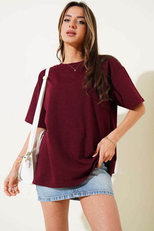 Basic Oversize T-shirt Bordo