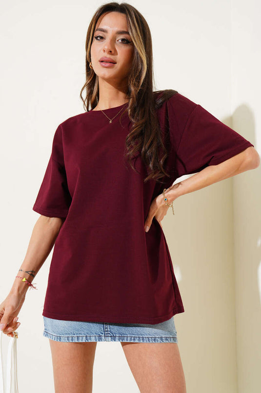 Basic Oversize T-shirt Bordo